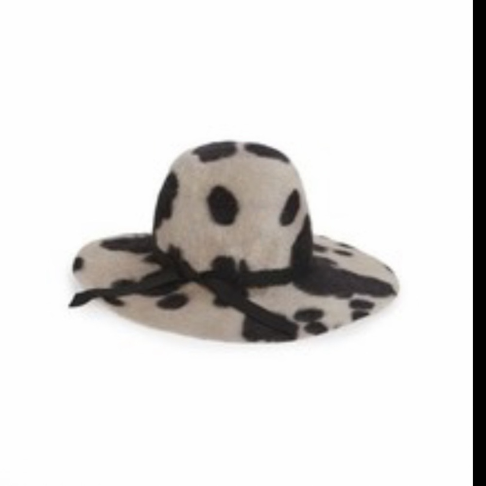 GIGI BURRIS NWT RABBIT FELT Cow Print Wide Brim Hat